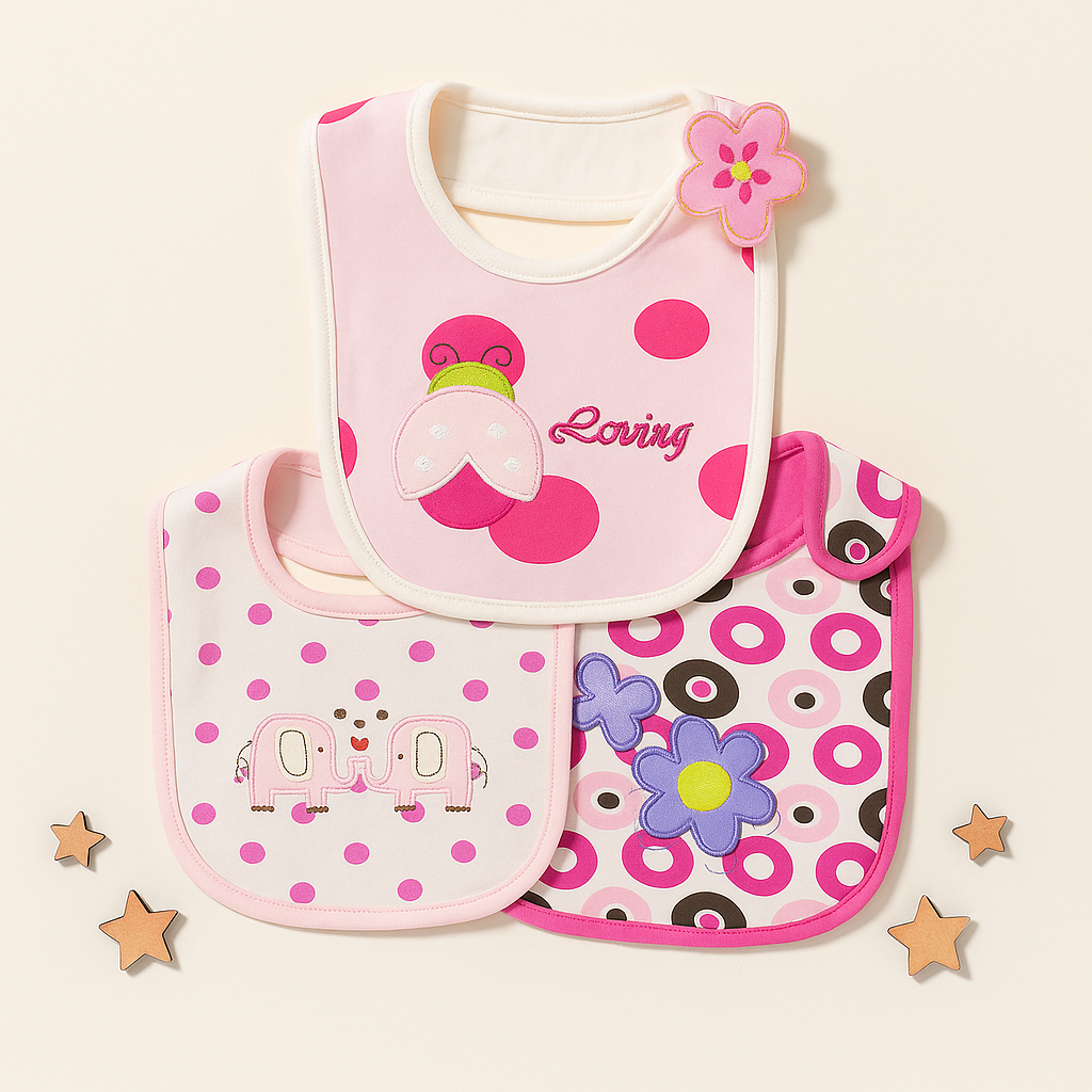 Careone Pack Of 3 Baby Bib Set Bug Pink - Sunshine