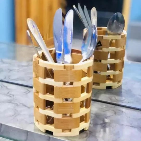 Round Bamboo Cutlery Holder